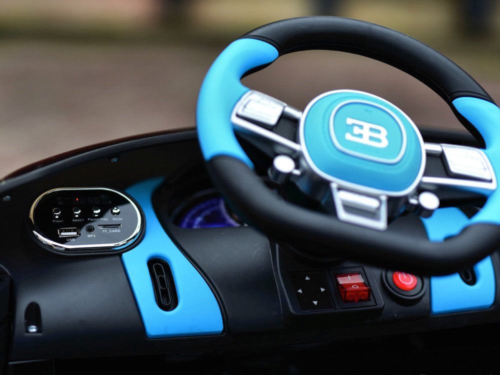 Bugatti divo zwart elektrische kinderauto stuur