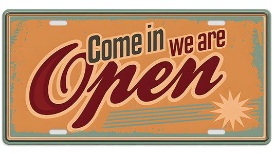 Metalen wandbord | Come in we are open | Kentekenplaat | 15x30cm |