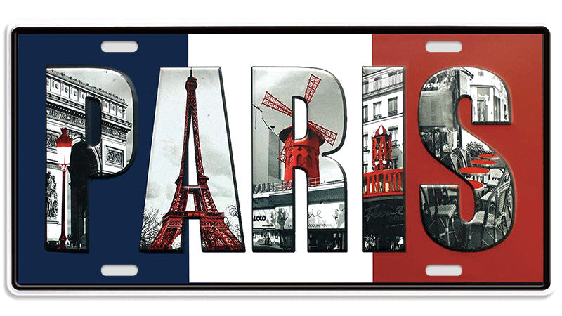 Metalen wandbord | Paris | Kentekenplaat | 15x30cm |