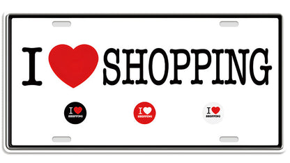 Metalen wandbord | I love shopping | Kentekenplaat | 15x30cm |