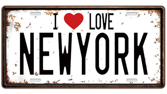 Metalen wandbord | I love New York | Kentekenplaat | 15x30cm |