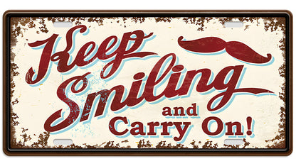 Metalen wandbord | Keep smiling and carry on | Kentekenplaat | 15x30cm |