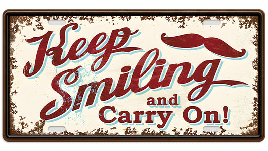 Metalen wandbord | Keep smiling and carry on | Kentekenplaat | 15x30cm |