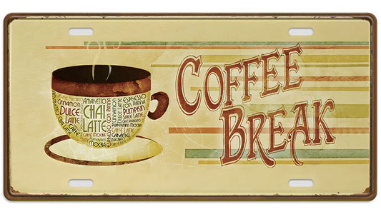 Metalen wandbord | Coffee break | Kentekenplaat | 15x30cm |