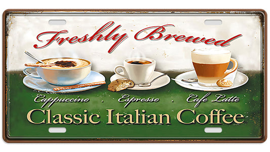 Metalen wandbord | Freshly brewed | Kentekenplaat | 15x30cm |