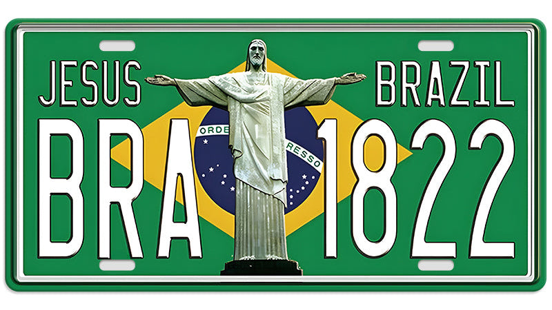Metalen wandbord | Jesus Brazil | Kentekenplaat | 15x30cm |