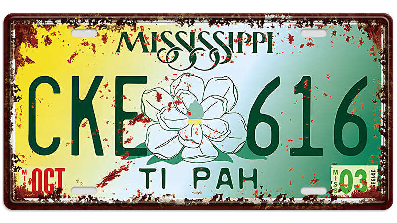Metalen wandbord | Mississippi Ti Pah | Kentekenplaat | 15x30cm |