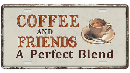 Metalen wandbord | Coffee and friends | Kentekenplaat | 15x30cm |