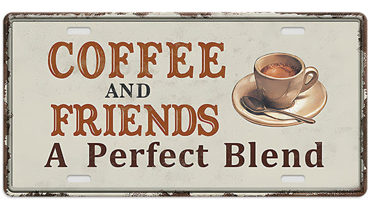 Metalen wandbord | Coffee and friends | Kentekenplaat | 15x30cm |