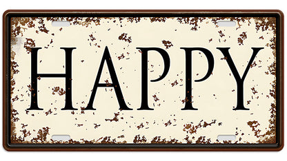 Metalen wandbord | Happy | Kentekenplaat | 15x30cm |