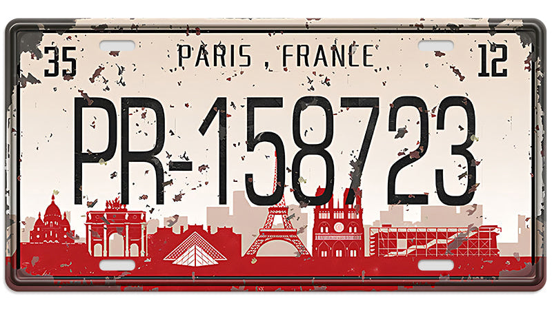 Metalen wandbord | Paris France | Kentekenplaat | 15x30cm |