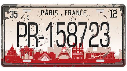 Metalen wandbord | Paris France | Kentekenplaat | 15x30cm |