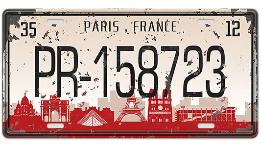Metalen wandbord | Paris France | Kentekenplaat | 15x30cm |