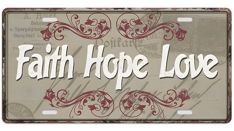 Metalen wandbord | Faith hope love | Kentekenplaat | 15x30cm |