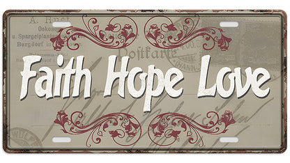 Metalen wandbord | Faith hope love | Kentekenplaat | 15x30cm |