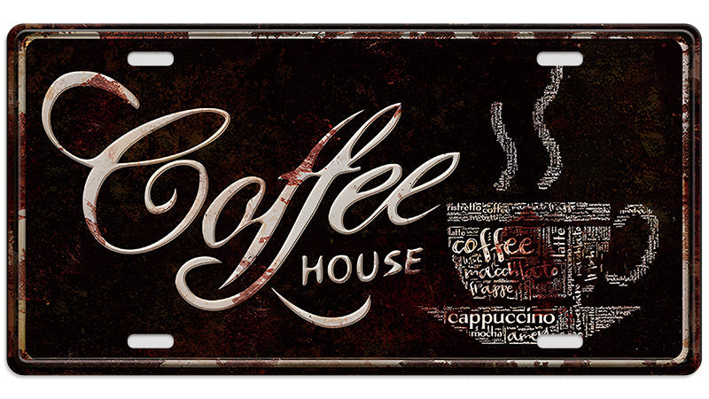 Metalen wandbord | Coffee house | Kentekenplaat | 15x30cm |