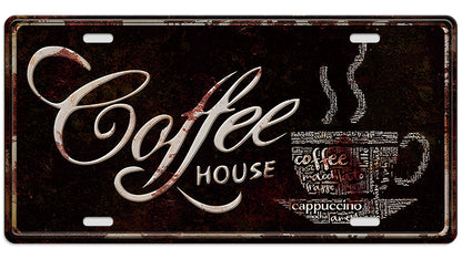 Metalen wandbord | Coffee house | Kentekenplaat | 15x30cm |