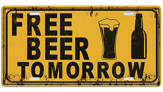 Metalen wandbord | Free beer tomorrow | Kentekenplaat | 15x30cm |