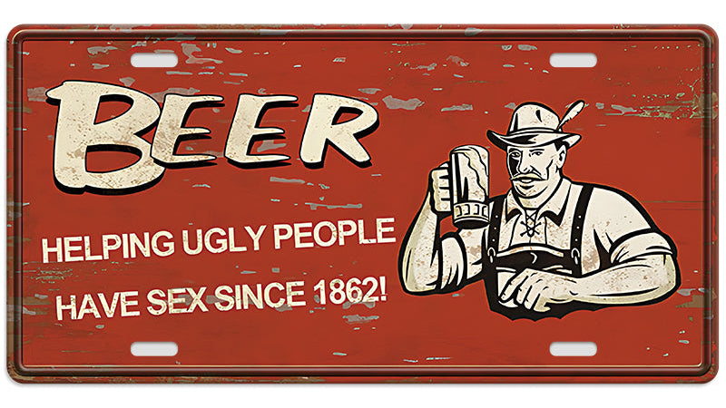 Metalen wandbord | Beer helping ugly people | Kentekenplaat | 15x30cm |
