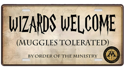 Metalen wandbord | Wizards welcome | Kentekenplaat | 15x30cm |