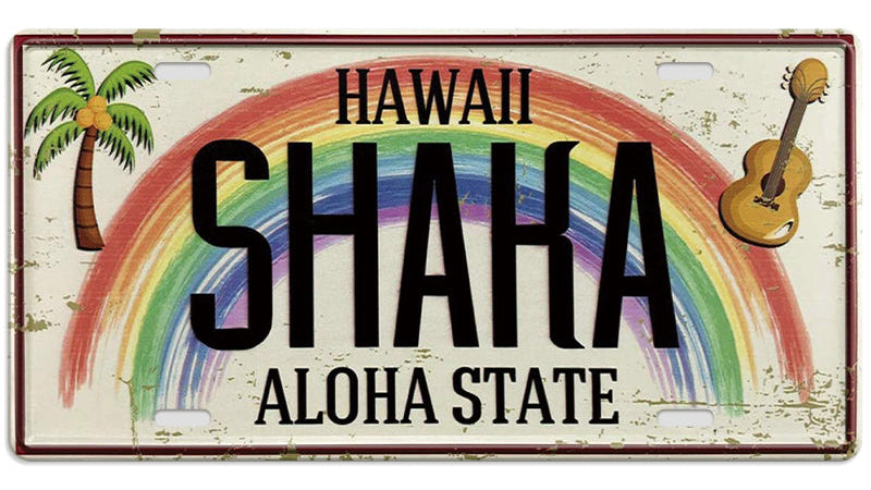 Metalen wandbord | Hawaii Shaka Aloha State | Kentekenplaat | 15x30cm |