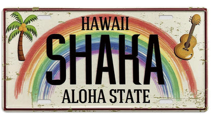 Metalen wandbord | Hawaii Shaka Aloha State | Kentekenplaat | 15x30cm |