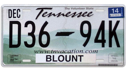 Metalen wandbord | Tennessee Blout | Kentekenplaat | 15x30cm |