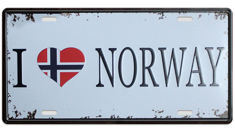 Metalen wandbord | I love Norway | Kentekenplaat | 15x30cm |