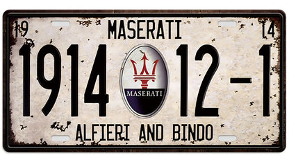 Metalen wandbord | Maserati Alfieri and Bindo | Kentekenplaat | 15x30cm |