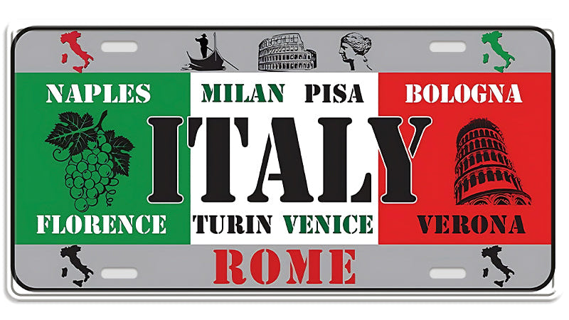 Metalen wandbord | Italy #2 | Kentekenplaat | 15x30cm |