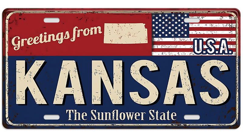 Metalen wandbord | Greetings from Kansas | Kentekenplaat | 15x30cm |