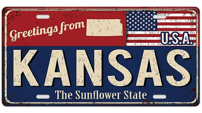 Metalen wandbord | Greetings from Kansas | Kentekenplaat | 15x30cm |
