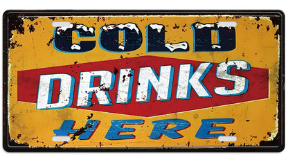 Metalen wandbord | Cold drinks here | Kentekenplaat | 15x30cm |