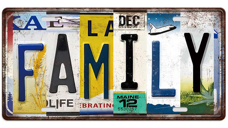 Metalen wandbord | Family | Kentekenplaat | 15x30cm |
