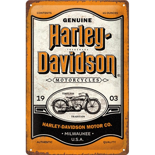 Metalen wandbord | Harley-Davidson | Genuine Motorcycles Milwaukee | 30x20cm |