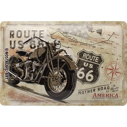 Metalen wandbord | Route 66 bike map | 20x30cm |