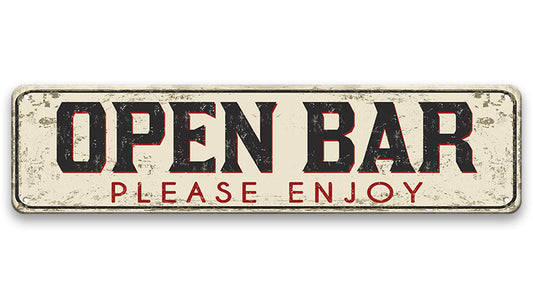 Metalen wandbord | Open bar | Kentekenplaat | 10x40cm |