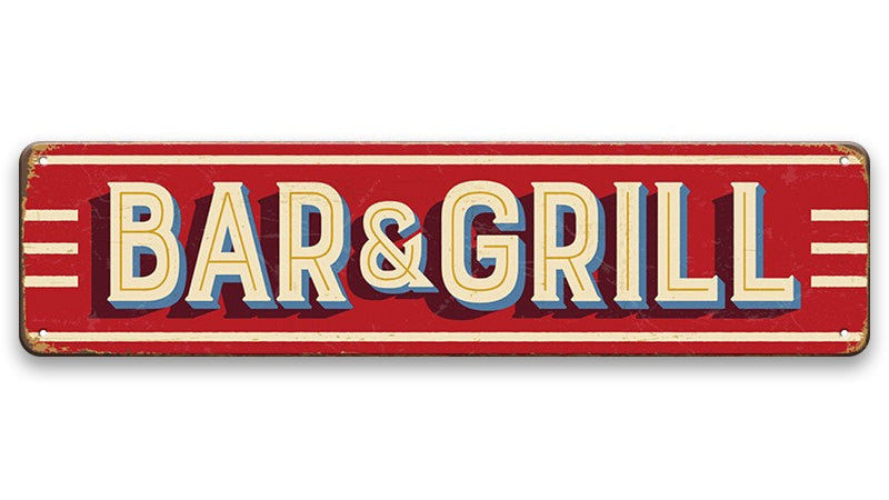 Metalen wandbord | Bar & grill | Kentekenplaat | 10x40cm |