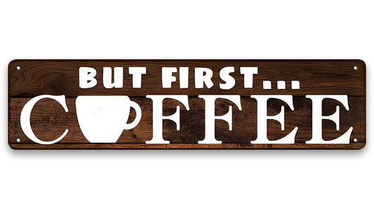 Metalen wandbord | But first coffee | Kentekenplaat | 10x40cm |