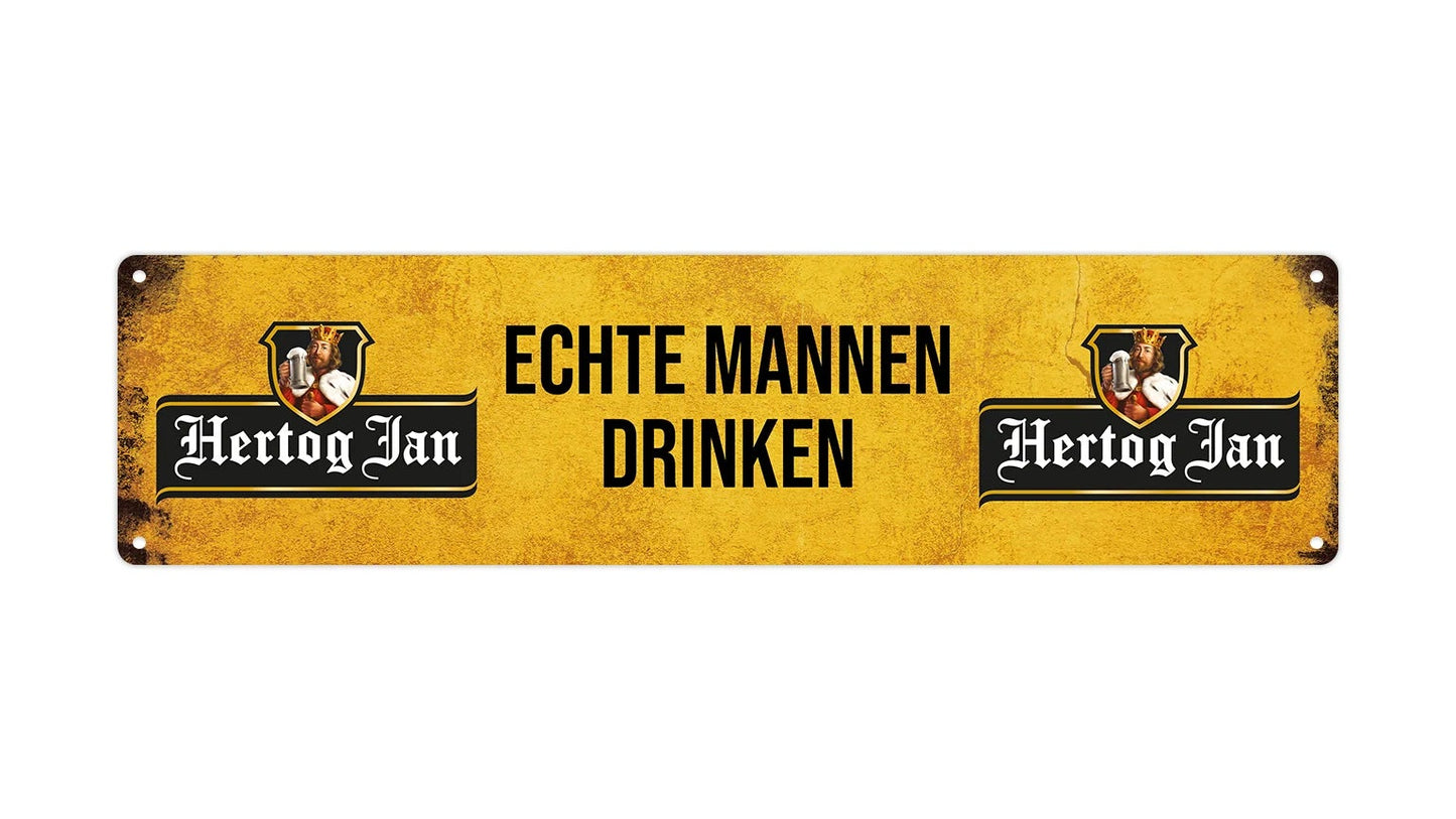 Metalen wandbord | Echte mannen drinken Hertog Jan | Kentekenplaat | 10x40cm |