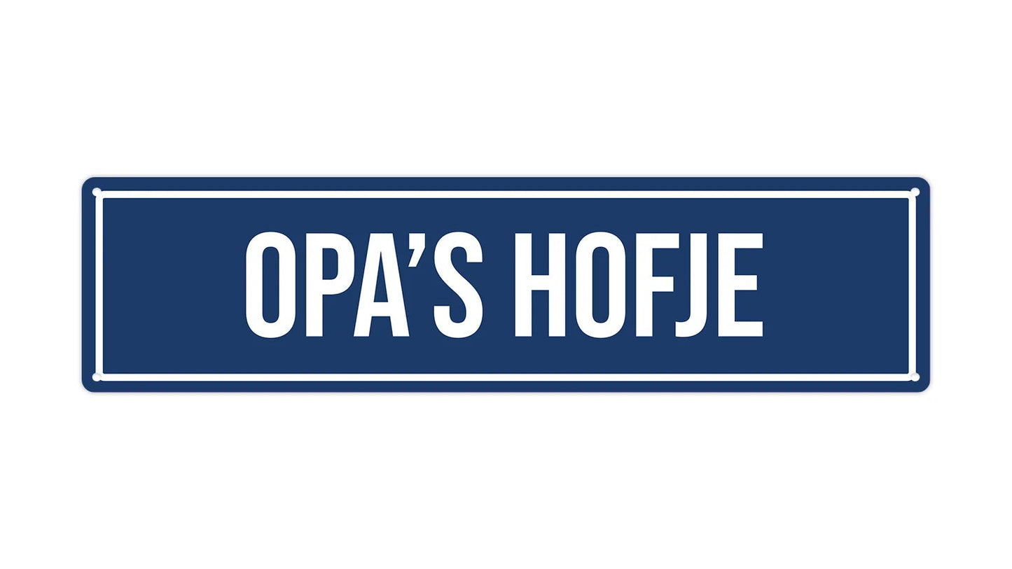 Metalen wandbord | Opa's hofje | Kentekenplaat | 10x40cm |