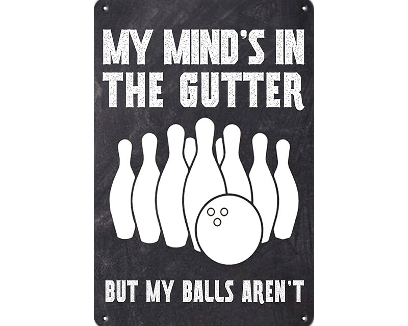 Metalen wandbord | My mind's in the gutter | But my balls aren't |