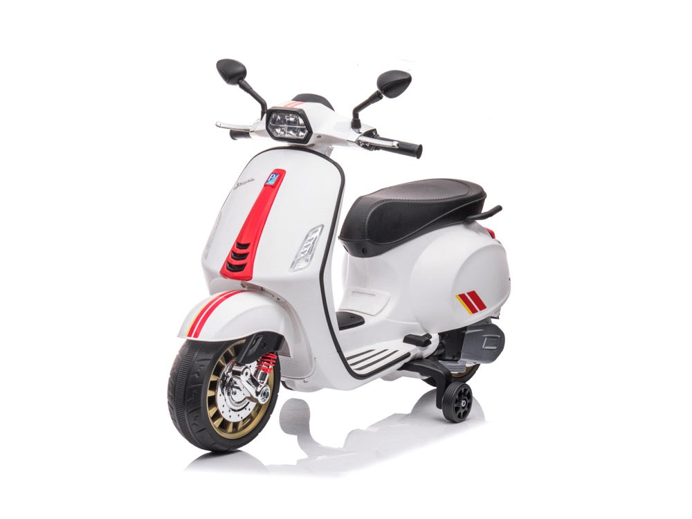 Vespa elektrische kinderscooter wit voorkant