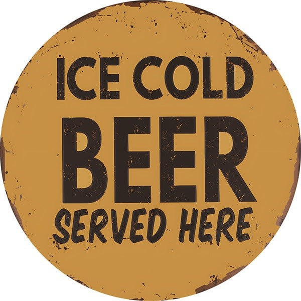 Metalen wandbord | Ice cold beer served here | 30CM | Rond |