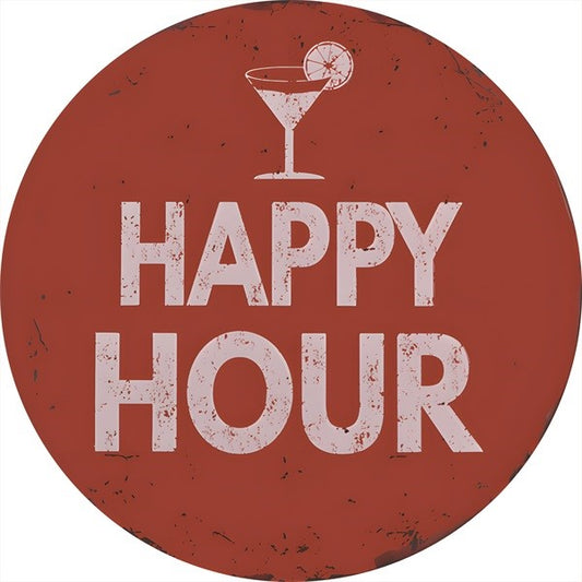 Metalen wandbord | Happy hour | 30CM | Rond |