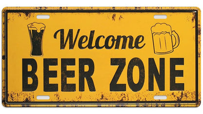 Metalen wandbord | Welcome beer zone | Kentekenplaat | 15x30cm |