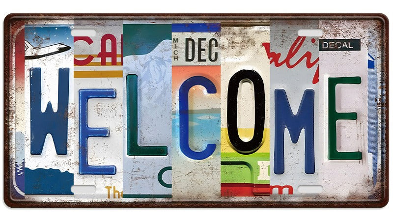 Metalen wandbord | Welcome | Kentekenplaat | 15x30cm |