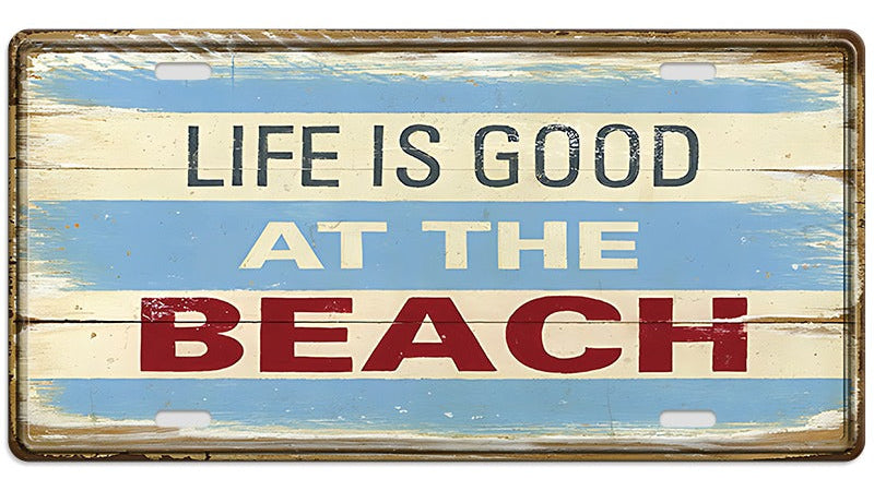 Metalen wandbord | Life is good at the beach | Kentekenplaat | 15x30cm |