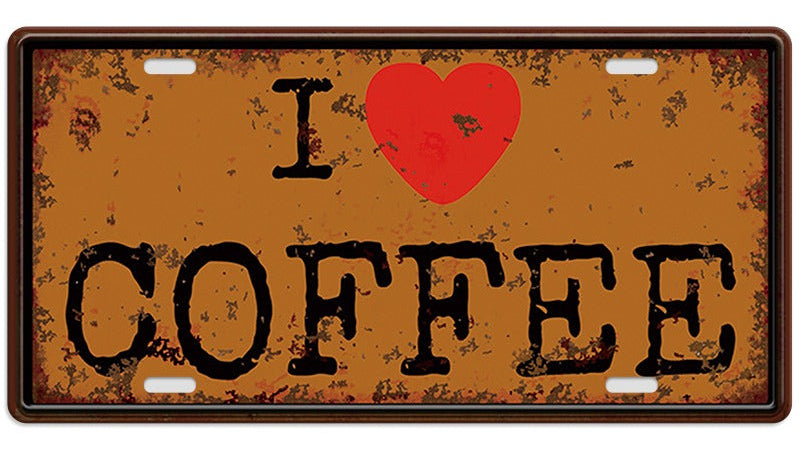 Metalen wandbord | I love coffee | Kentekenplaat | 15x30cm |