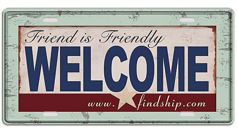 Metalen wandbord | Friend is friendly welcome | Kentekenplaat | 15x30cm |